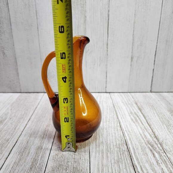 Vintage Blown Amber Art Glass Pitcher Small 5.75'' Tall - Picture 6 of 7